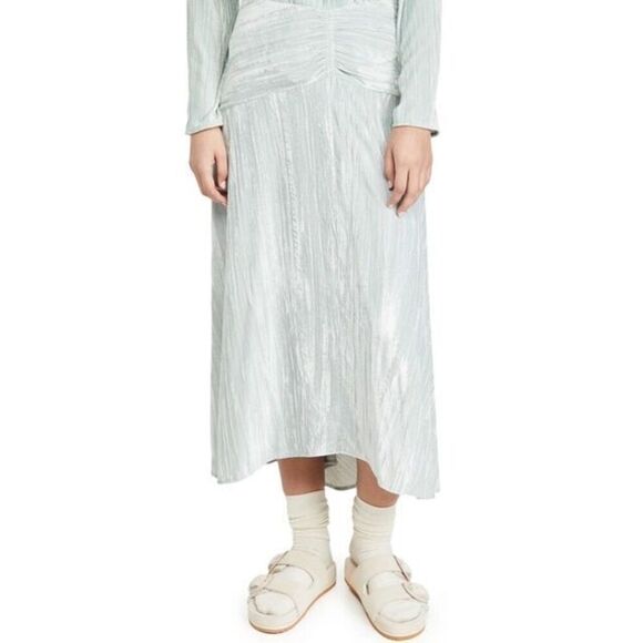 Vince Ruched Velvet Paneled Skirt in Pale Sea Glass NWOT Size 10 - Picture 1 of 6